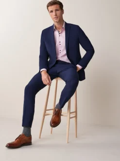 Blazers En Business-Jasjes|Pakken*Next - Strakke Pasvorm - Kostuum met twee knopen: colbert Helderblauw