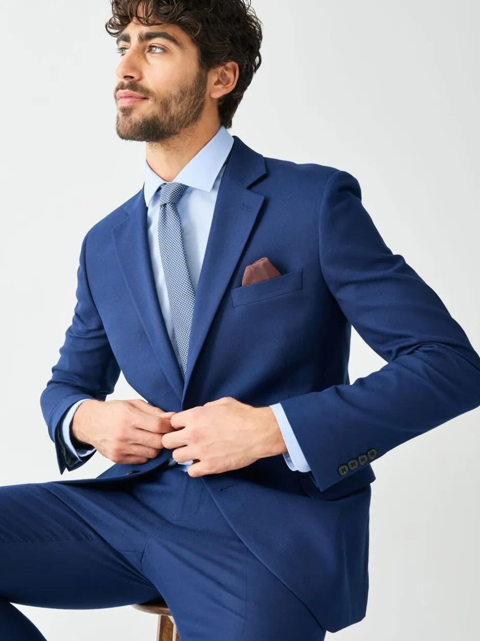 Pakken|Next - Strakke Pasvorm - Kostuum met textuur: colbert Helderblauw