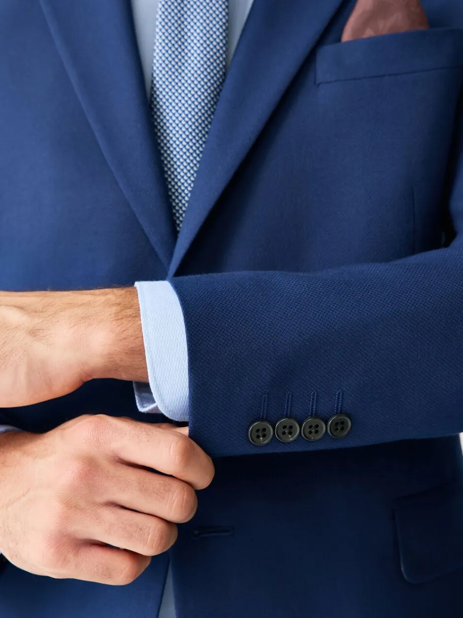 Pakken|Next - Strakke Pasvorm - Kostuum met textuur: colbert Helderblauw