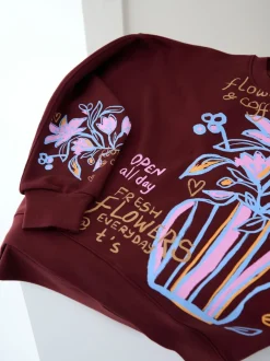 Hoody's En Sweatshirts*Here for the T Floral Vase Graphic Oversized Crew Neck Sweatshirt