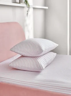 Beddenlakens En Kussenslopen*Next Hoeslaken en kussensloopset Roze/wit smal gestreept