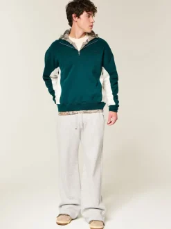 Sportkleding|Sweaters En Hoody´S*Hollister Green Boxy Quarter Zip Logo Sweatshirt