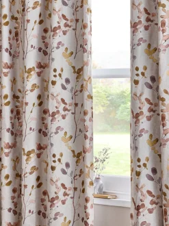 Gordijnen|Gordijnen*Next Honesty Bladeren Bloemenprint Verduisterende/Thermische Plooiband Gordijnen Naturel/oranje