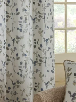 Gordijnen|Gordijnen|Next Honesty Leaf Floral Print Blackout/Thermal Eyelet Curtains Naturel/blauw