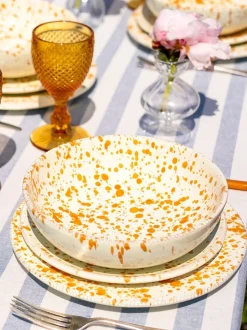 Eetservies En Pastaschalen*Hot Pottery 12 Piece Splatter Signature Dinner Set Donkeroranje