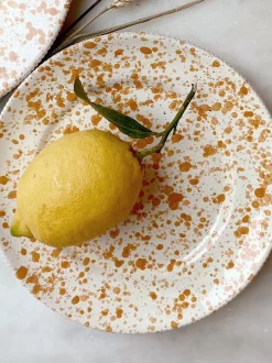 Eetservies En Pastaschalen|Hot Pottery Set of 4 Splatter Side Plates Donkeroranje