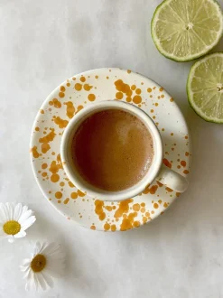 Mokken En Koppen*Hot Pottery Set of 4 Splatter Espresso Set Donkeroranje
