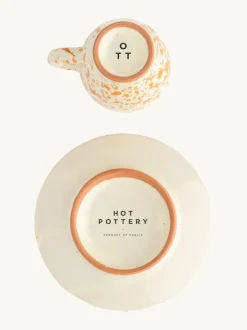 Mokken En Koppen*Hot Pottery Set of 4 Splatter Espresso Set Donkeroranje