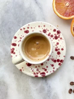 Mokken En Koppen|Hot Pottery Set of 4 Splatter Espresso Set Cranberry