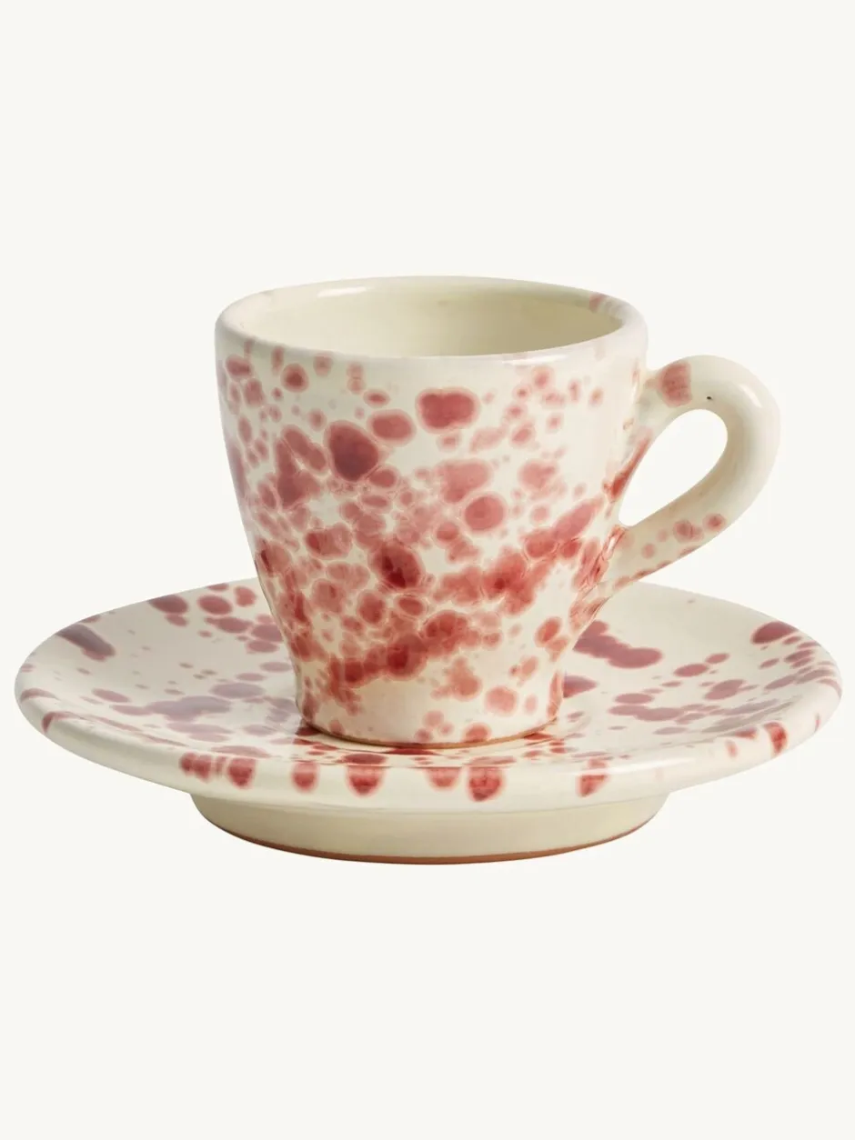 Mokken En Koppen|Hot Pottery Set of 4 Splatter Espresso Set Cranberry