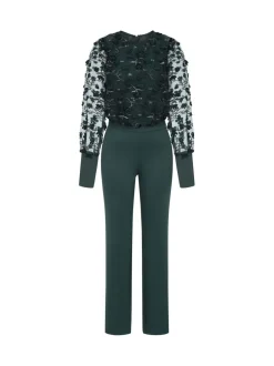 Jumpsuits En Playsuits|Hot Squash Groene jumpsuit van pontéstof met blousonmouwen