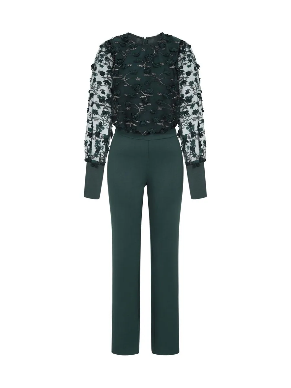 Jumpsuits En Playsuits|Hot Squash Groene jumpsuit van pontéstof met blousonmouwen