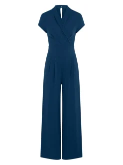 Jumpsuits En Playsuits*Hot Squash HotSquash - Blauwgroene jumpsuit met kapmouwtjes en wijde pijpen