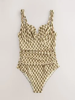 Badkleding*Next - F-K ondersteunend badpak met beugel Houtblok Khaki Groen/Cream folie