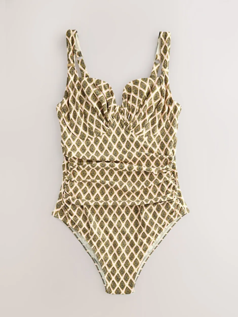 Badkleding*Next - F-K ondersteunend badpak met beugel Houtblok Khaki Groen/Cream folie