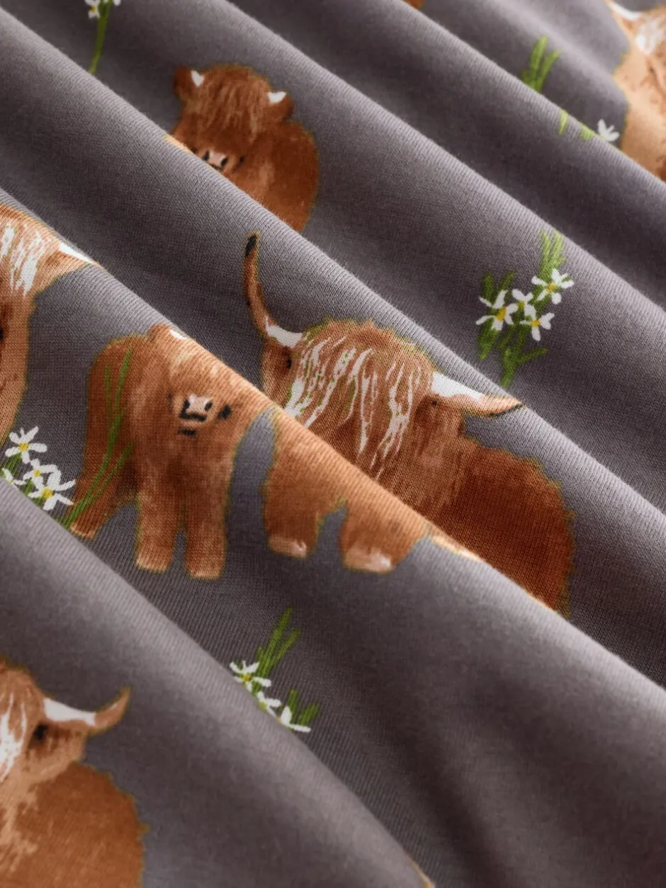 Pyjama's|Loungewear*Next - Set van 100% katoenen shortpyjama Houtskoolgrijze Hamish The Highland Cow