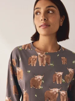Pyjama's|Alle Nacht- En Loungekleding|Next Houtskoolgrijze Hamish The Highland Cow - Pyjama met lange mouwen