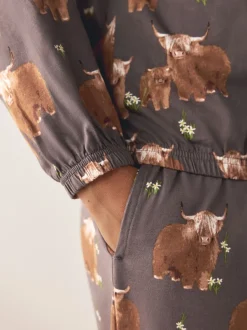 Pyjama's|Alle Nacht- En Loungekleding|Next Houtskoolgrijze Hamish The Highland Cow - Pyjama met lange mouwen
