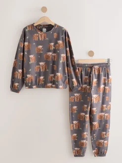Pyjama's|Alle Nacht- En Loungekleding|Next Houtskoolgrijze Hamish The Highland Cow - Pyjama met lange mouwen