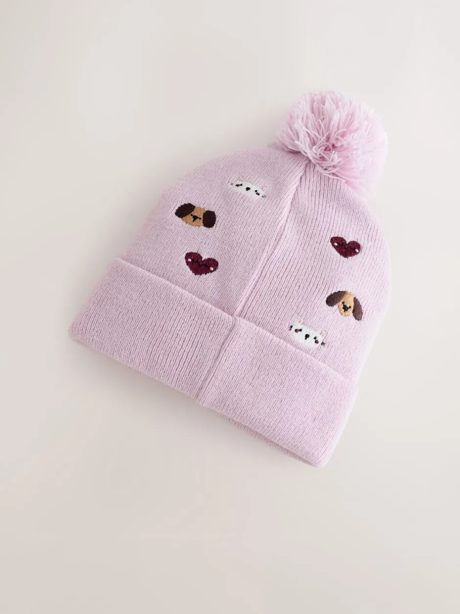Mutsen, Handschoenen En Sjaals|Next - Geborduurde Beanie-muts met pompon (3mnd-10jr) Huisdieren