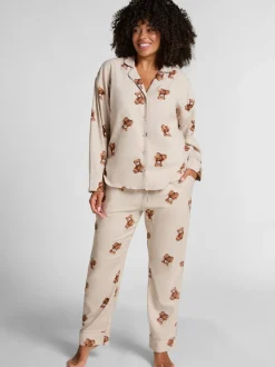 Pyjama's|Loungewear*Hunkemoller Grey Flannel Straight Bear Joggers
