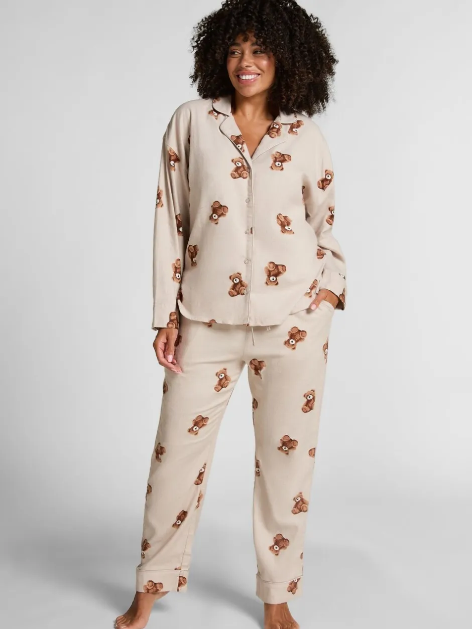 Pyjama's|Loungewear*Hunkemoller Grey Flannel Straight Bear Joggers