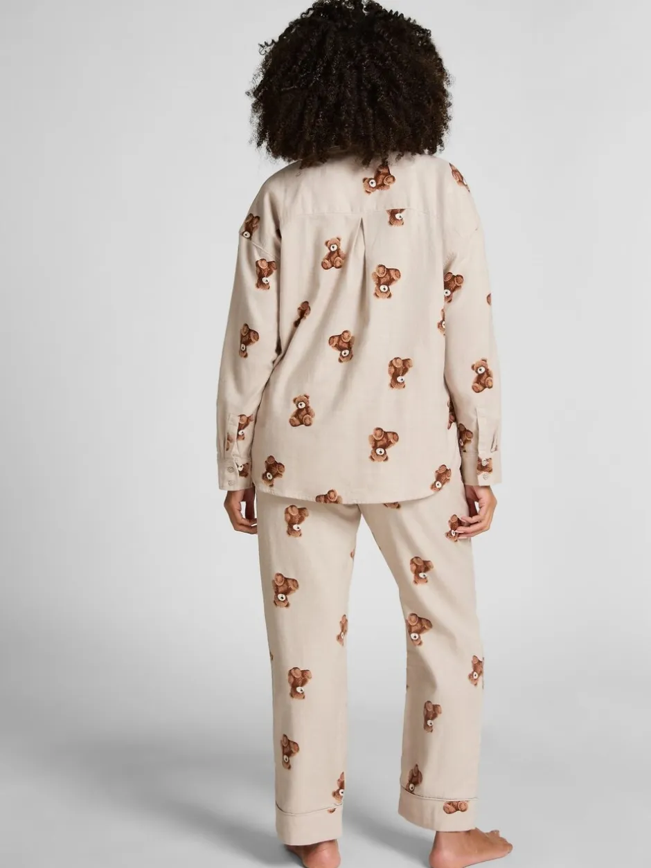 Pyjama's|Loungewear*Hunkemoller Grey Flannel Straight Bear Joggers