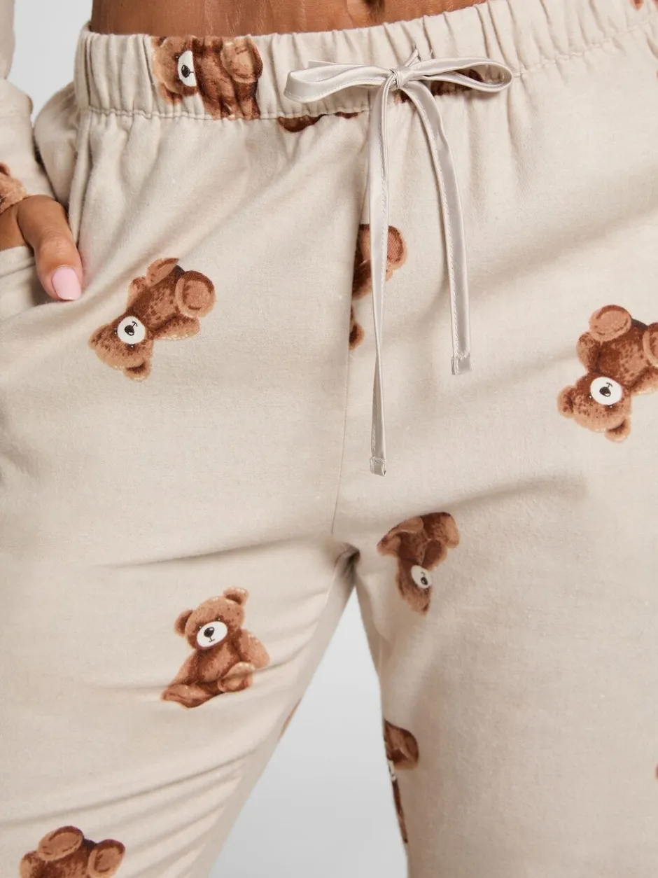 Pyjama's|Loungewear*Hunkemoller Grey Flannel Straight Bear Joggers