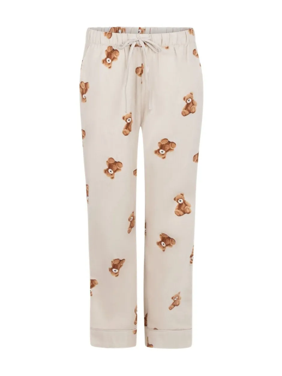 Pyjama's|Loungewear*Hunkemoller Grey Flannel Straight Bear Joggers