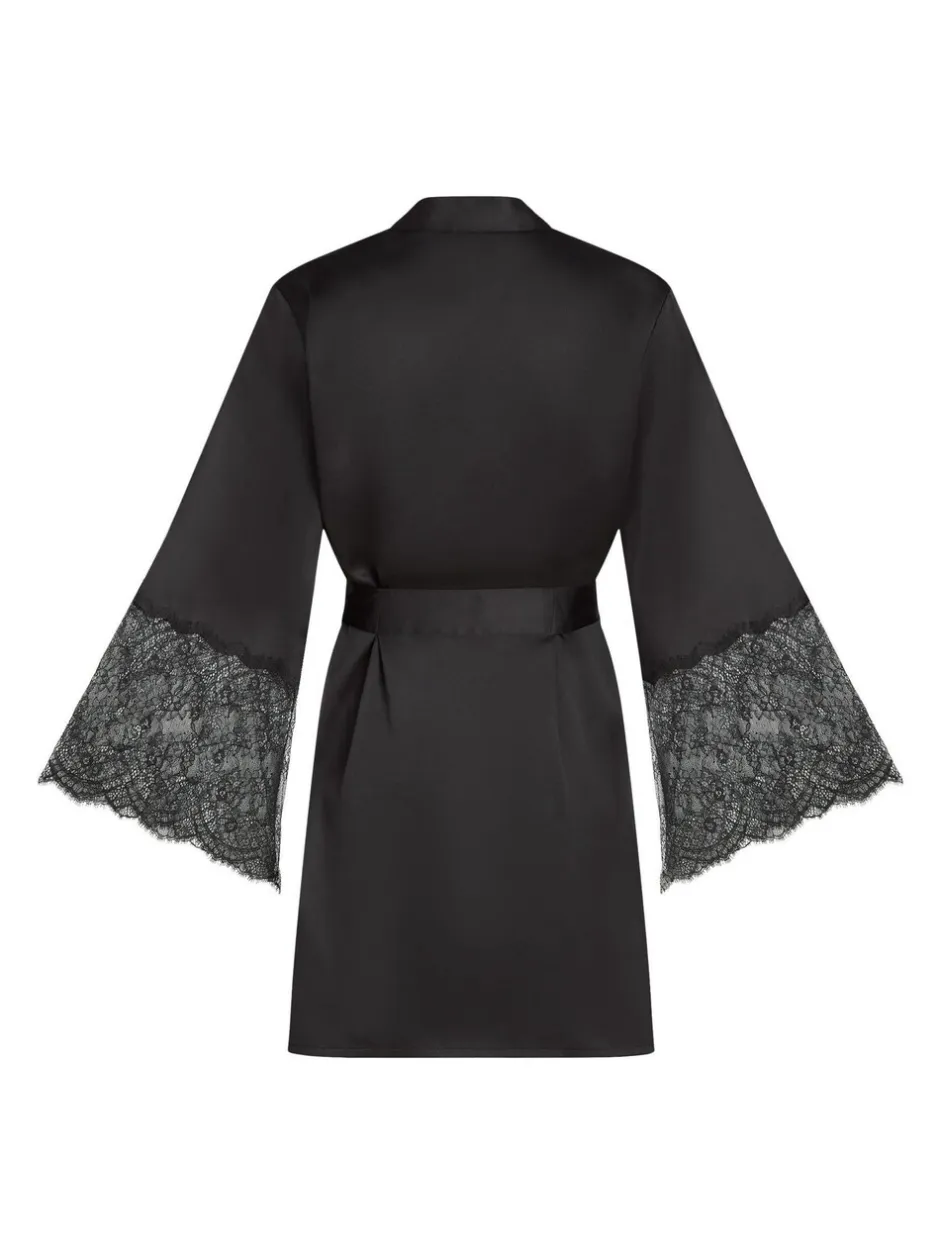 Badjassen|Hunkemoller Satin Kimono Black Robe