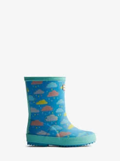Laarzen|Hunter Kids blauwe First Rain regenlaarzen met wolkenprint