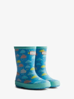 Laarzen|Hunter Kids blauwe First Rain regenlaarzen met wolkenprint