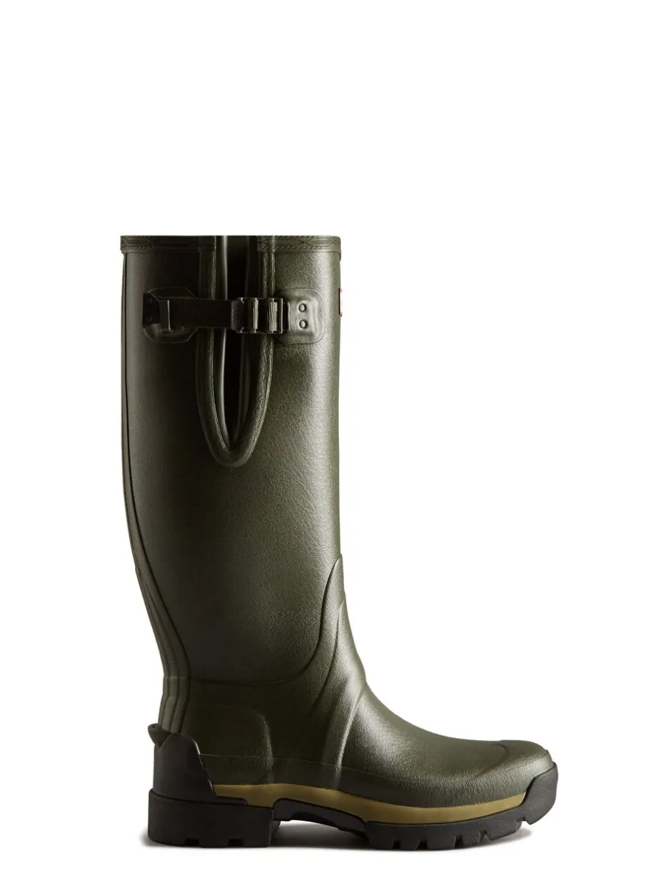 Laarzen*Hunter Mens Green Balmoral Tall Side Adjustable Neoprene Lined Techsole Wellies