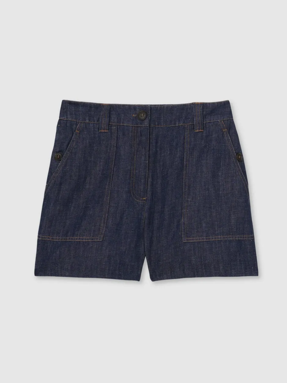 Shorts|Reiss - Ashby Linnen Shorts Indigo
