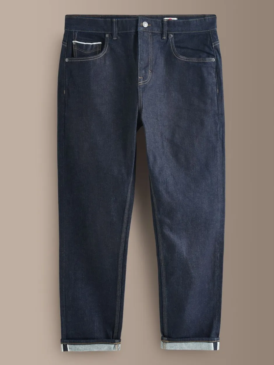 Jeans|Next - Standaard toelopende pasvorm - Signature Selvedge Denim Jeans Indigo blauwe wassing