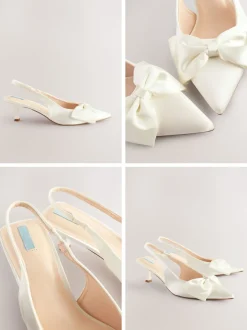 Schoenen Met Hakken|Gelegenheidskleding|Next - Forever Comfort® Bruiloft hakken met hielbandje van satijn, met strik en spitse neus Ivoor