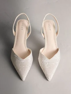 Schoenen Met Hakken|Next Ivoor - Forever Comfort® Point Toe Sequin Slingback Heels