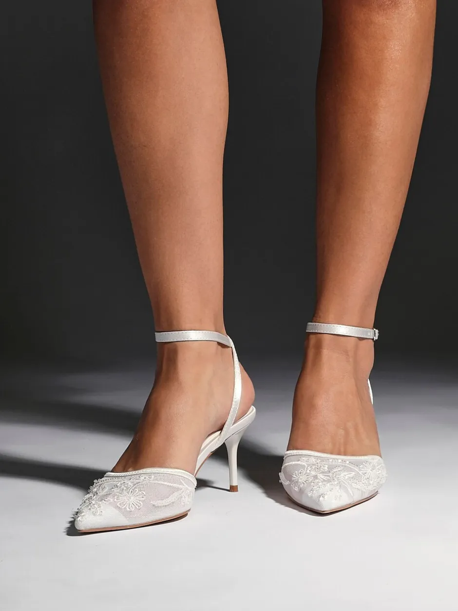 Schoenen Met Hakken*Linzi - Serenade Beaded Mesh Court Heels Ivoor