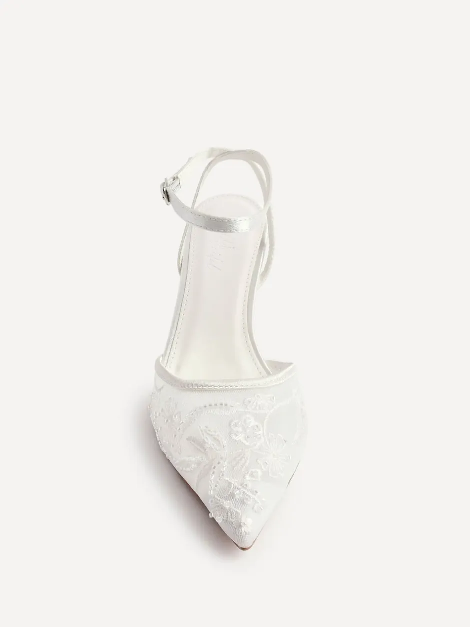 Schoenen Met Hakken*Linzi - Serenade Beaded Mesh Court Heels Ivoor