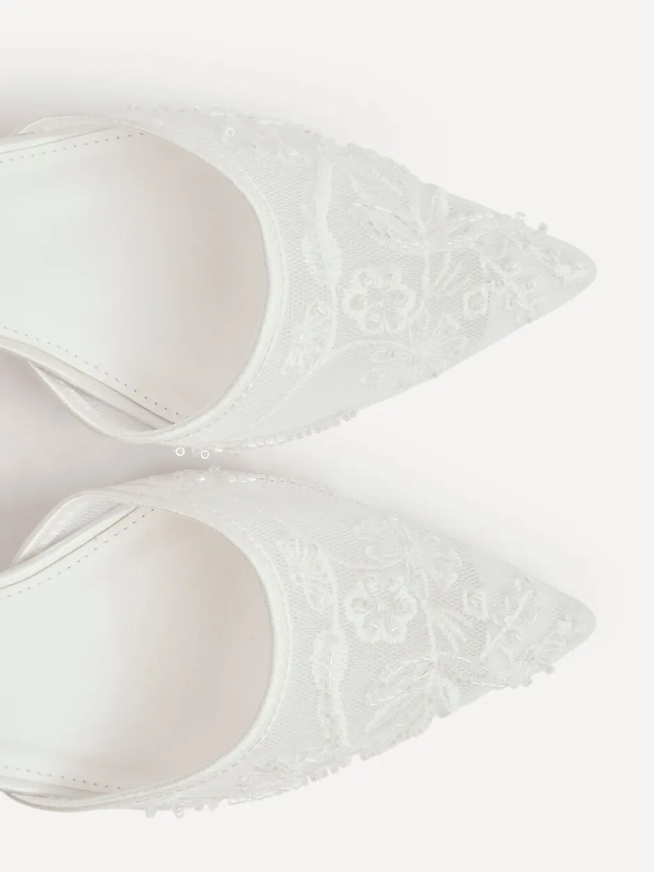 Schoenen Met Hakken*Linzi - Serenade Beaded Mesh Court Heels Ivoor