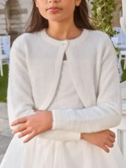 Gebreide Kleding|Lipsy - fluffy gelegenheidsbolero (5 - 16 jr) Ivoor