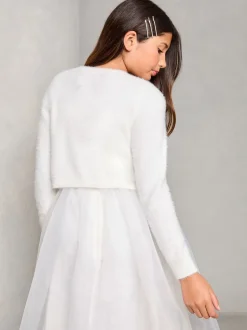 Gebreide Kleding|Lipsy - fluffy gelegenheidsbolero (5 - 16 jr) Ivoor