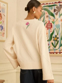 Gebreide Kleding|Love & Roses - Embroidered Detail Knitted Jumper Ivoor