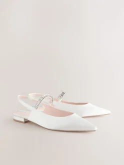 Lage Schoenen|Next Ivoor - Mary Jane bruidsschoenen met hielbandje en puntige neus voor bruiloft