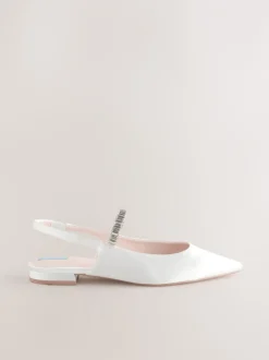 Lage Schoenen|Next Ivoor - Mary Jane bruidsschoenen met hielbandje en puntige neus voor bruiloft
