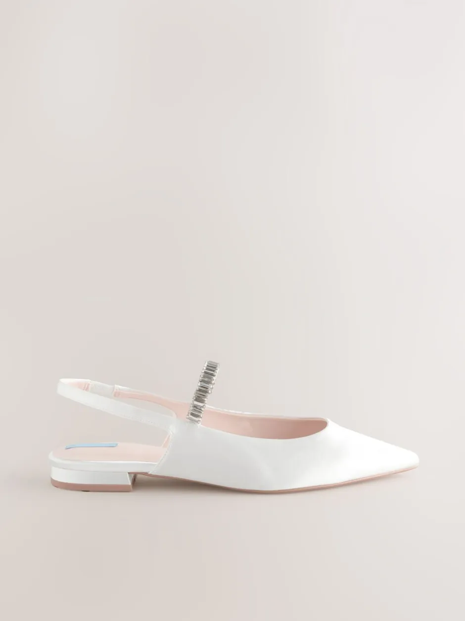 Lage Schoenen|Next Ivoor - Mary Jane bruidsschoenen met hielbandje en puntige neus voor bruiloft