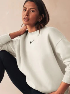 Sportkleding|Hoody's En Sweatshirts|Nike Ivoor - - Oversized fleece sweatshirt met ronde hals