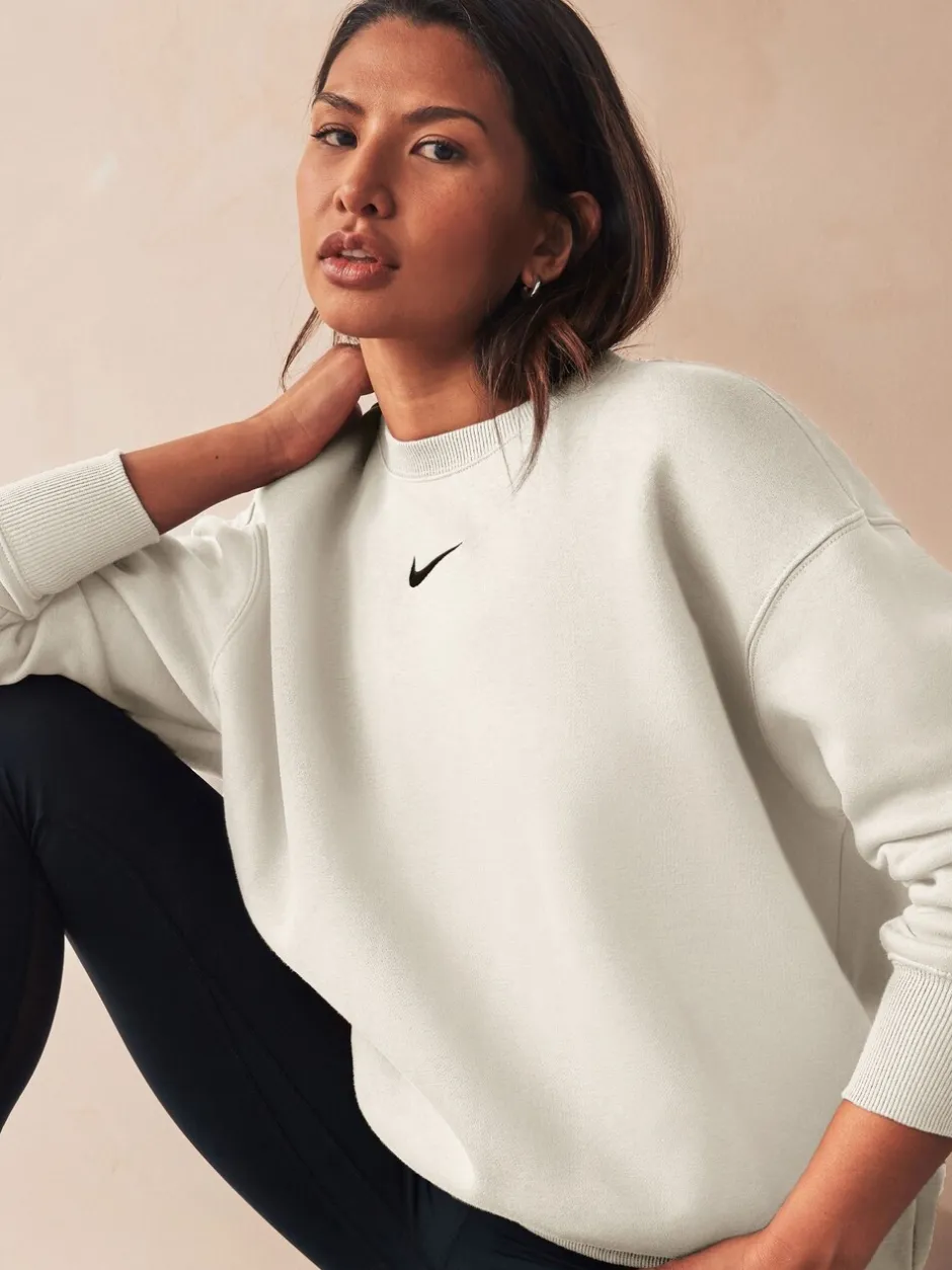 Sportkleding|Hoody's En Sweatshirts|Nike Ivoor - - Oversized fleece sweatshirt met ronde hals
