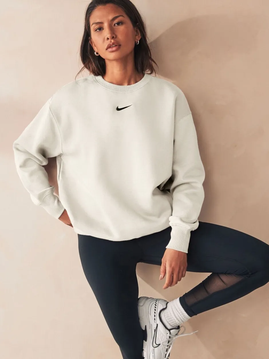 Sportkleding|Hoody's En Sweatshirts|Nike Ivoor - - Oversized fleece sweatshirt met ronde hals