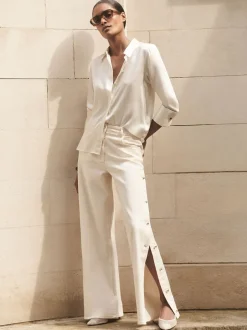 Blouses En Overhemden|Reiss Ivoor - Ameira Silk-Satin Concealed-Placket Shirt